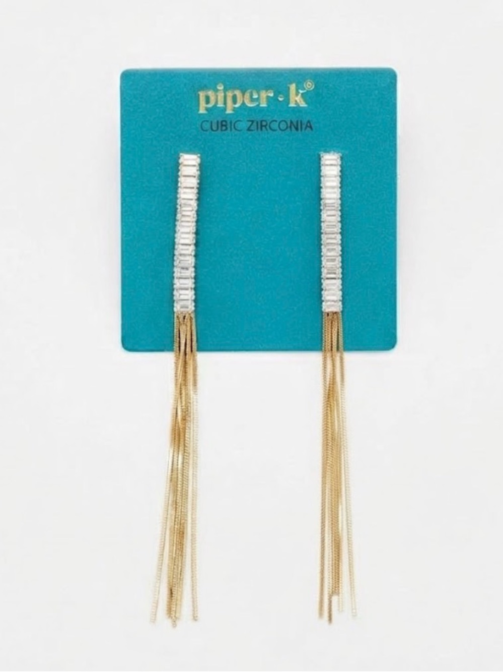 NWT ⚜️💎⚜️ Piper K Cubic Zirconia Gold-Tone Tassel Drop Earrings
